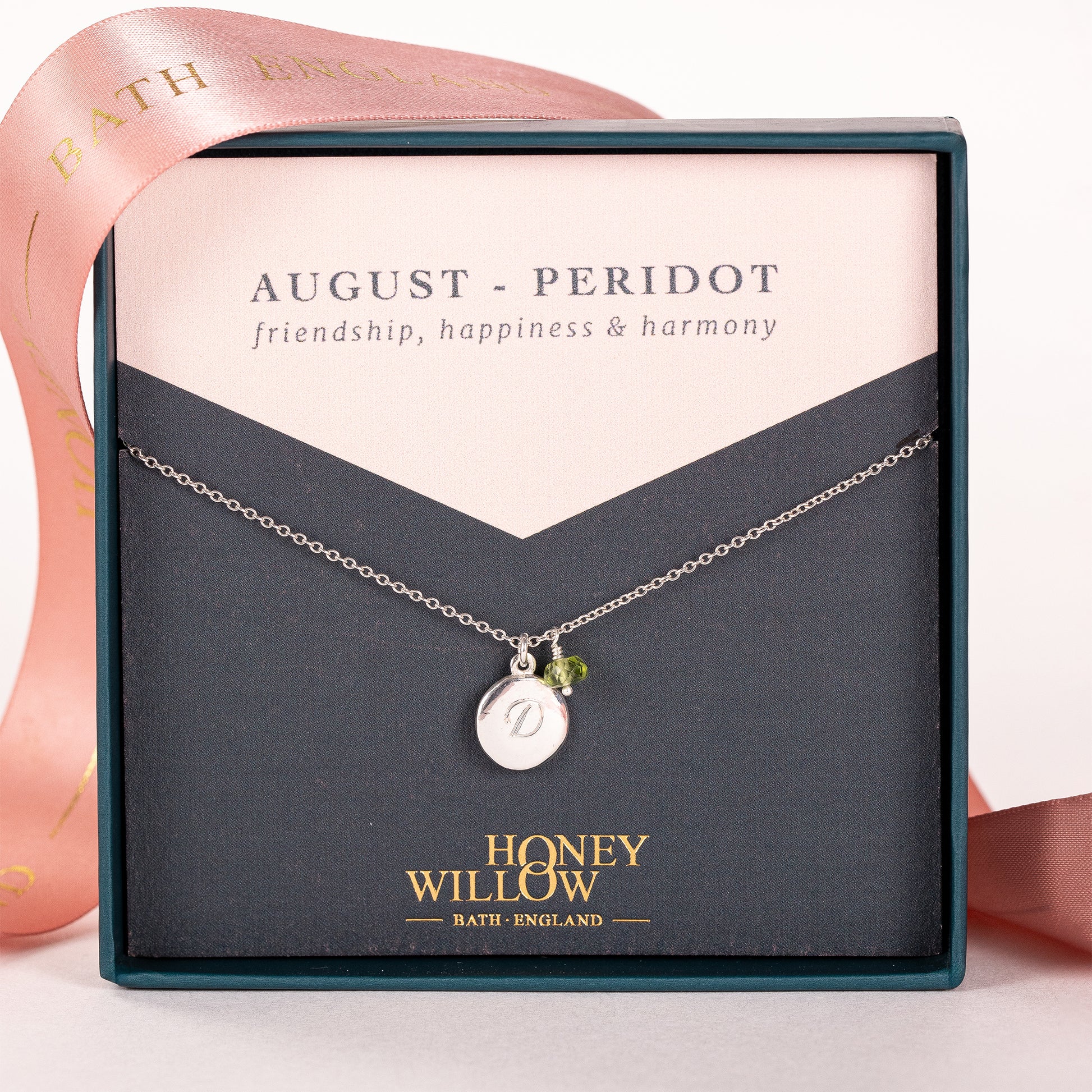 Personalised August Birthstone Necklace - Peridot - Silver