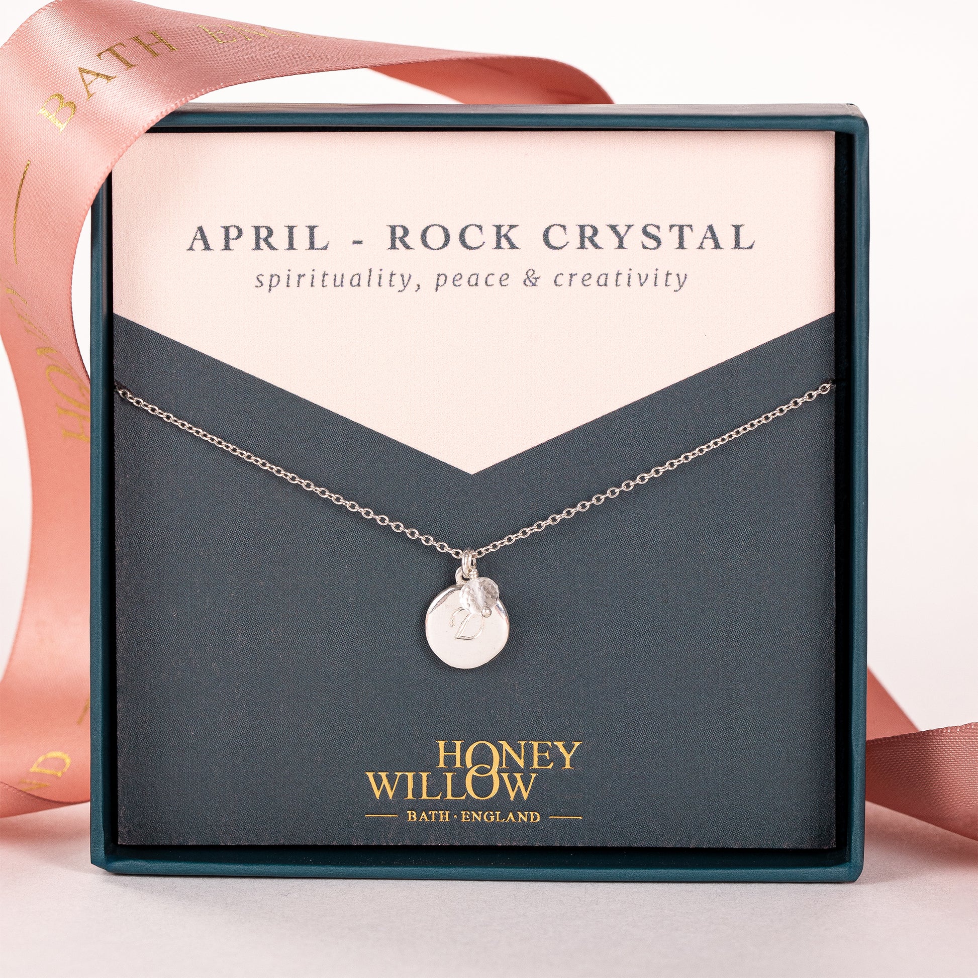 Personalised April Birthstone Necklace - Rock Crystal - Silver