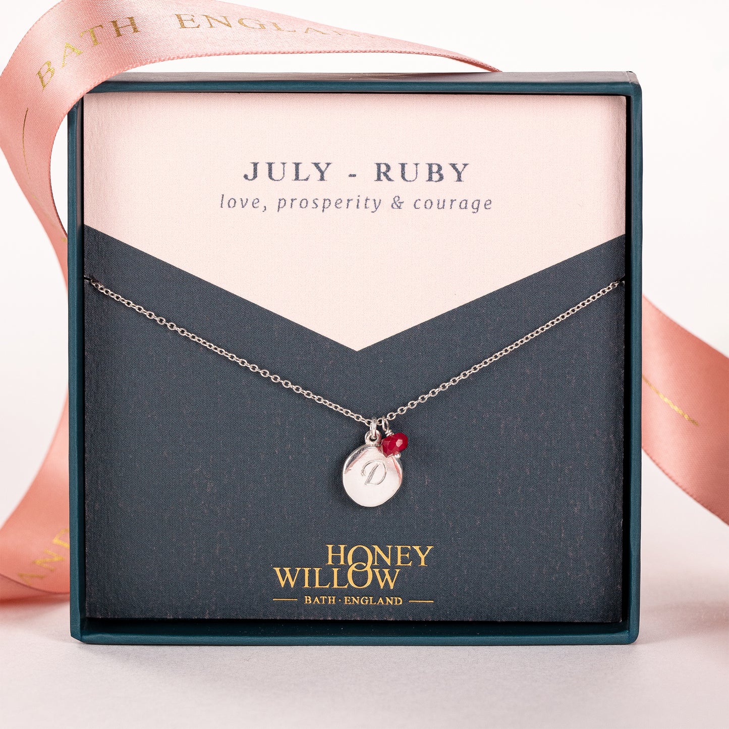 Personalised July Birthstone Necklace - Ruby - Silver