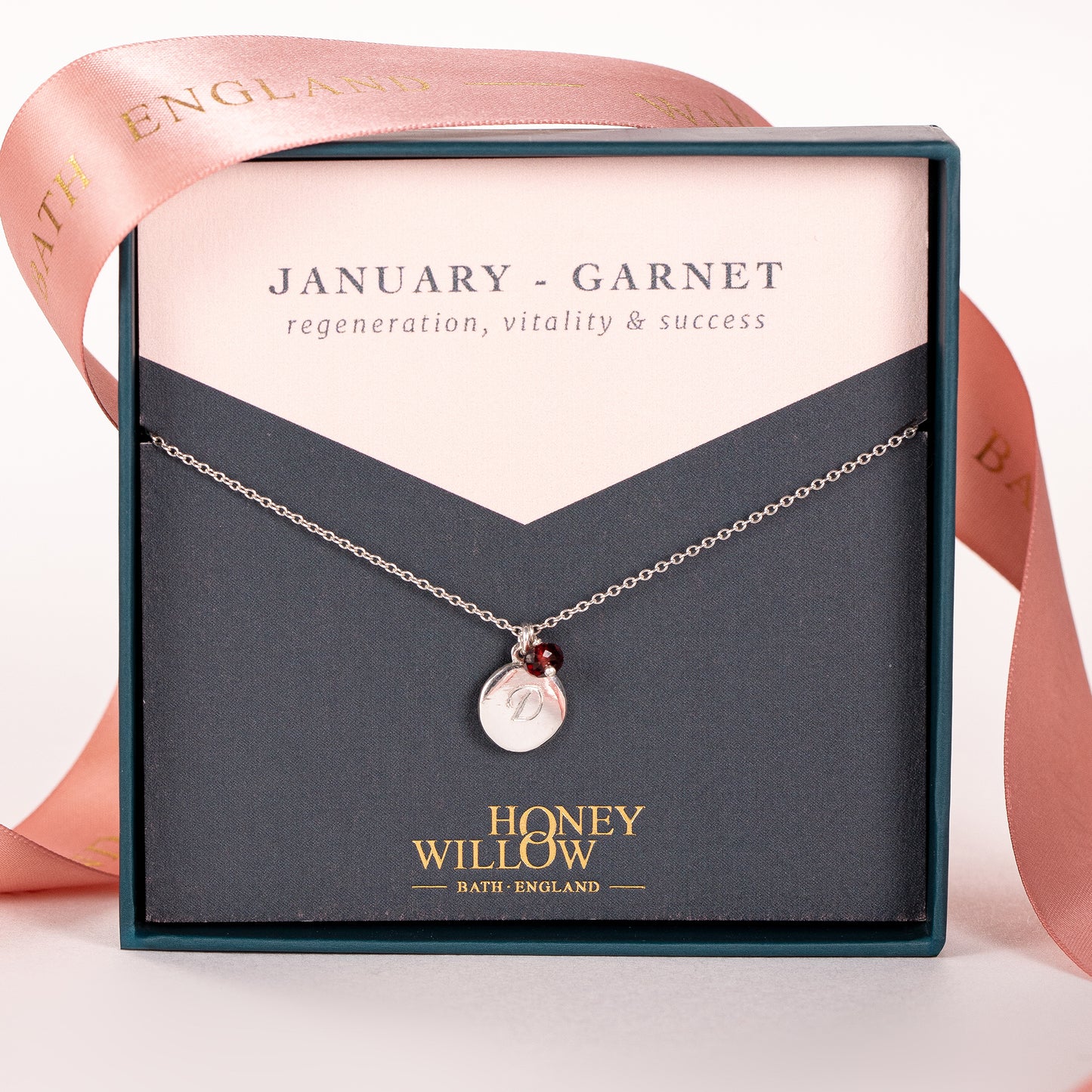 Personalised January Birthstone Necklace - Garnet - Silver