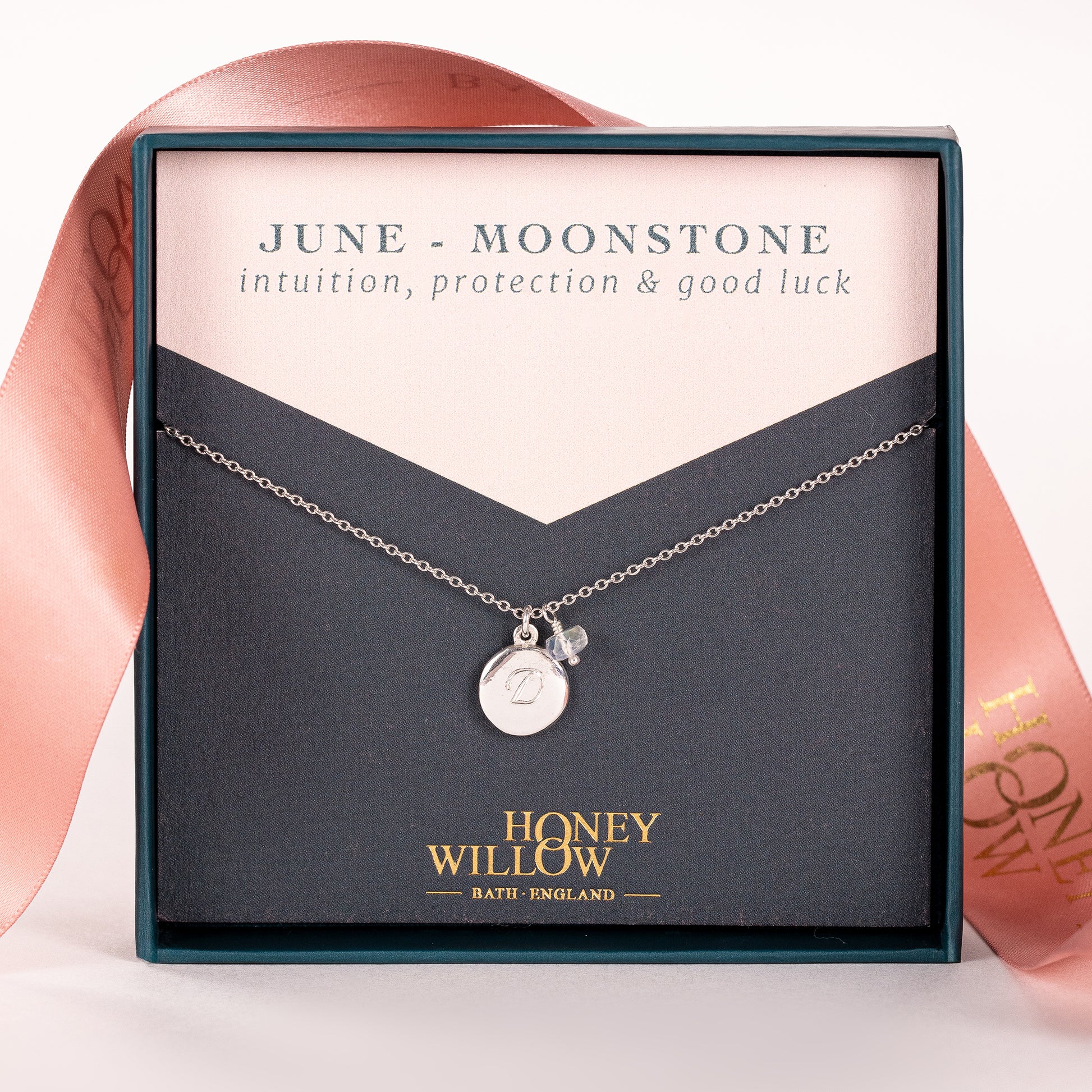 Personalised June Birthstone Necklace - Moonstone - Silver