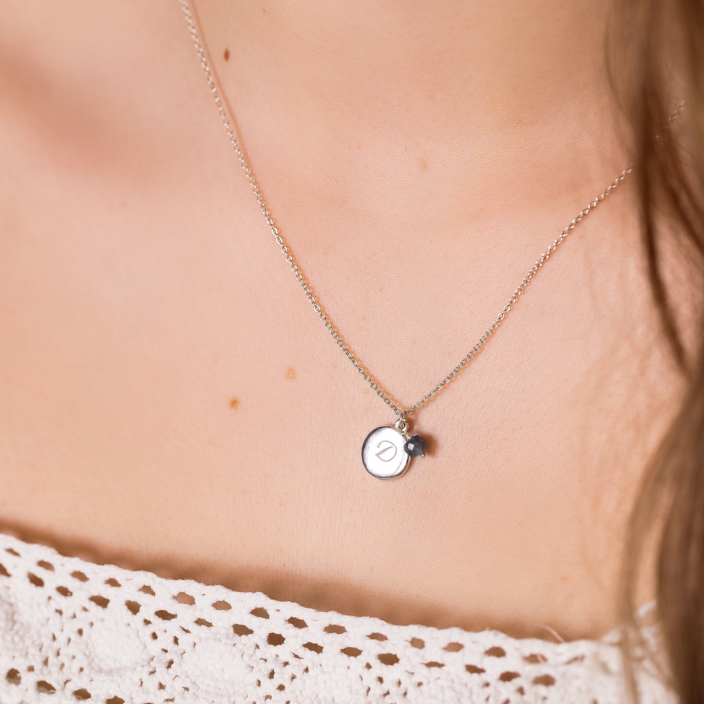 Initial & Birthstone Necklace - Silver