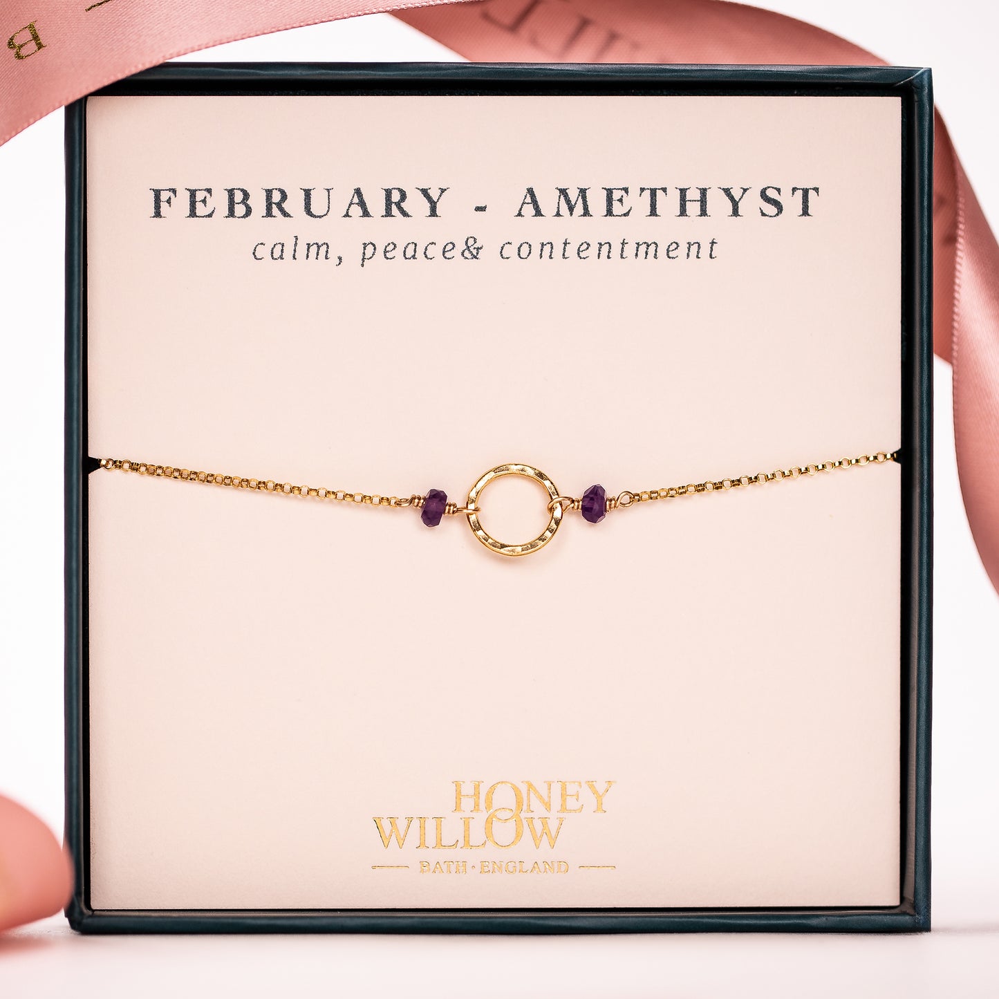 February Birthstone Halo Bracelet - Amethyst - Silver and Gold