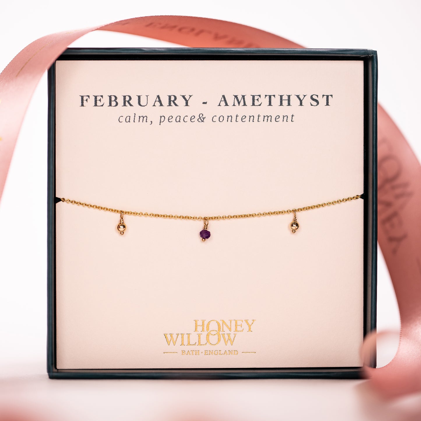 February Birthday Gift - Delicate Double Birthstone Bracelet - Amethyst - Silver & Gold