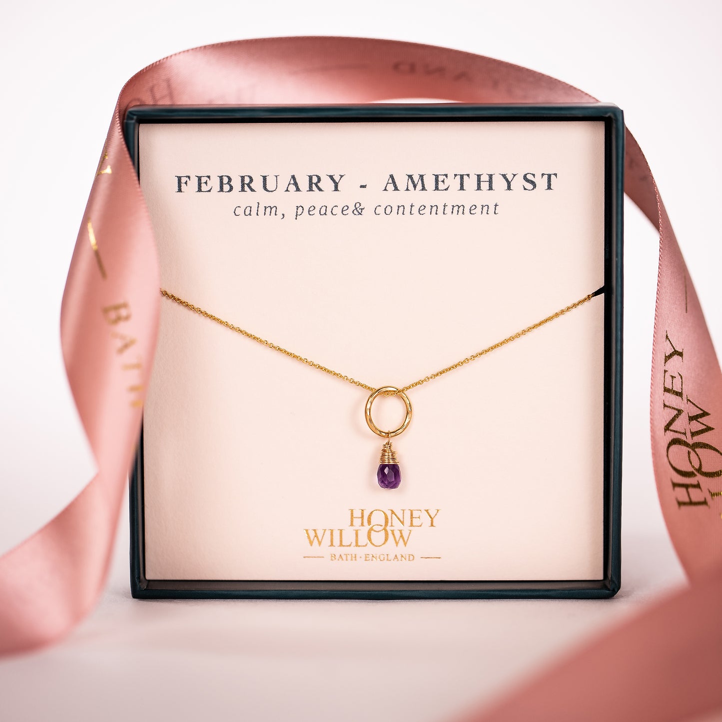 February Birthstone Circle Necklace - Amethyst - Silver & Gold