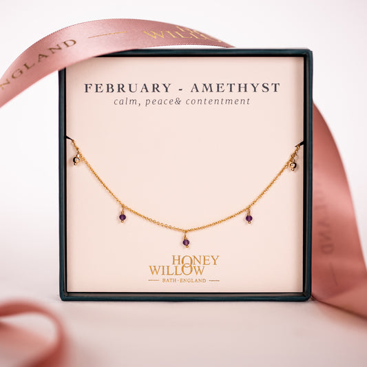 February Birthstone Trio Choker Necklace - Amethyst - Silver & Gold