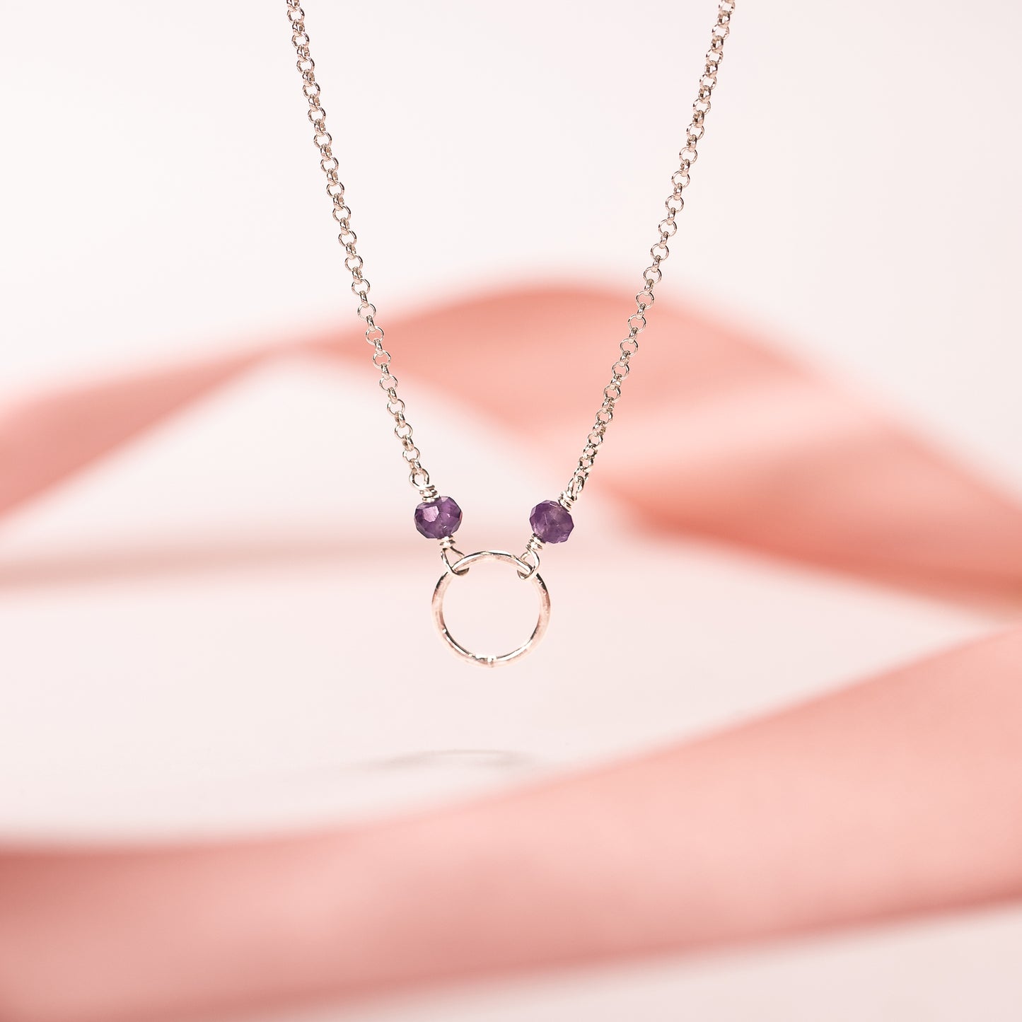 February Birthstone Mini Halo Necklace - Amethyst - Silver & Gold