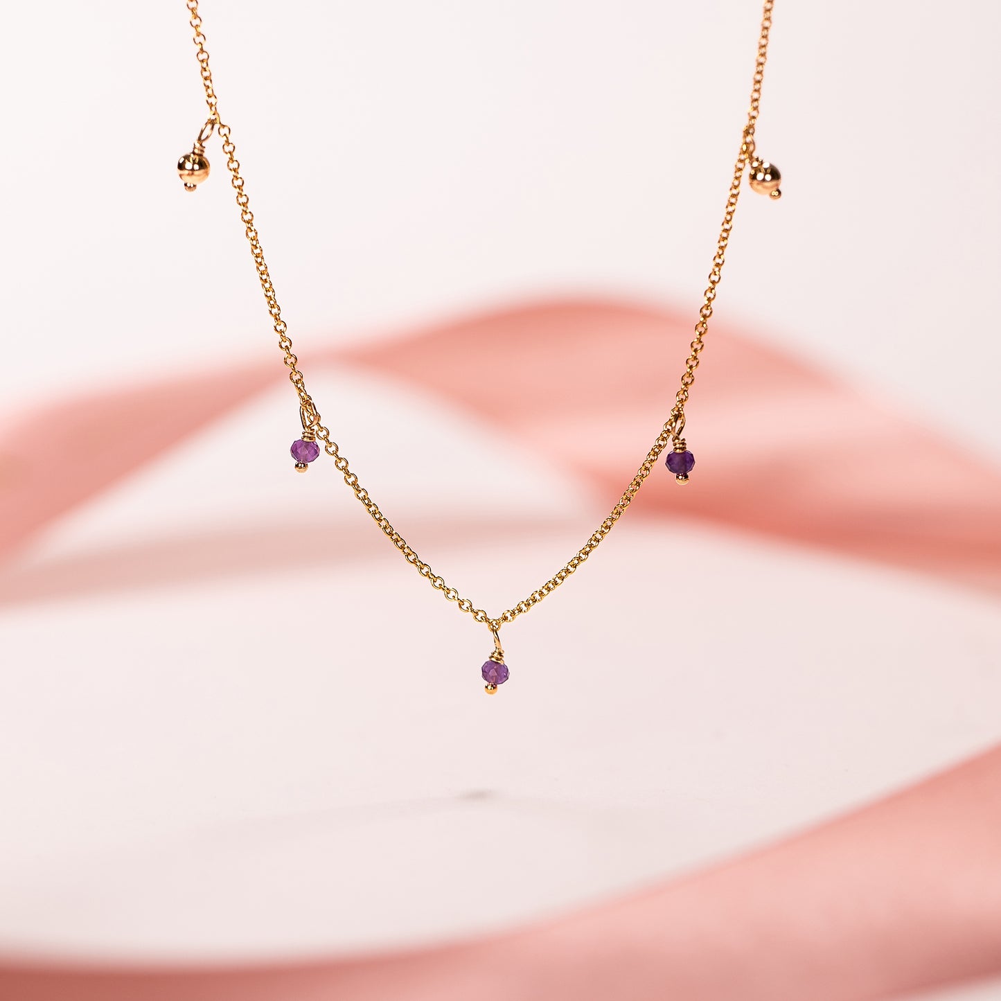 February Birthstone Trio Choker Necklace - Amethyst - Silver & Gold