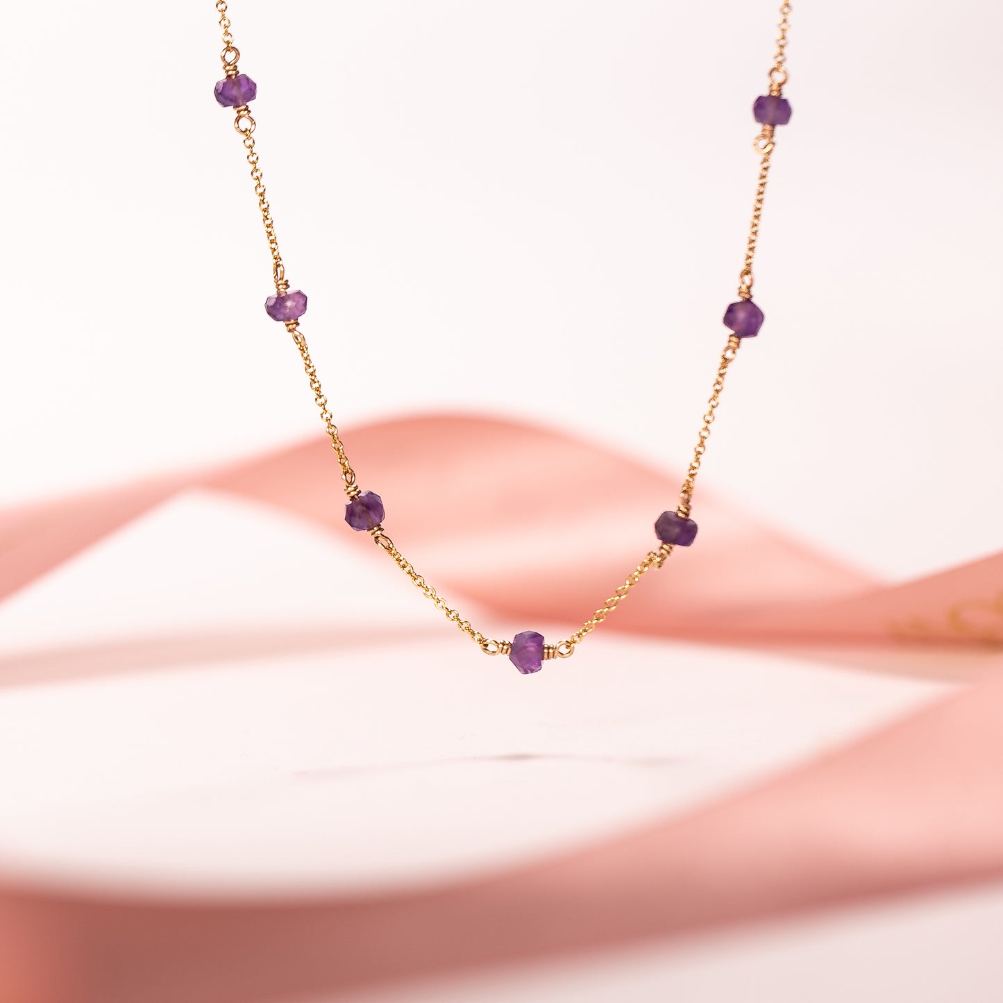 February Birthstone Satellite Necklace - Amethyst - Silver & Gold