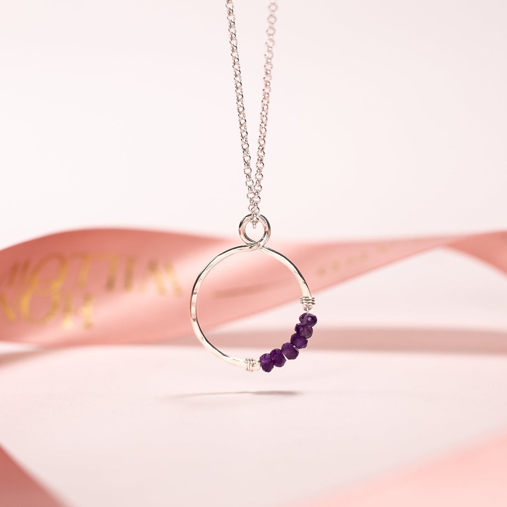 February Birthstone Infinity Necklace - Amethyst - Silver & Gold