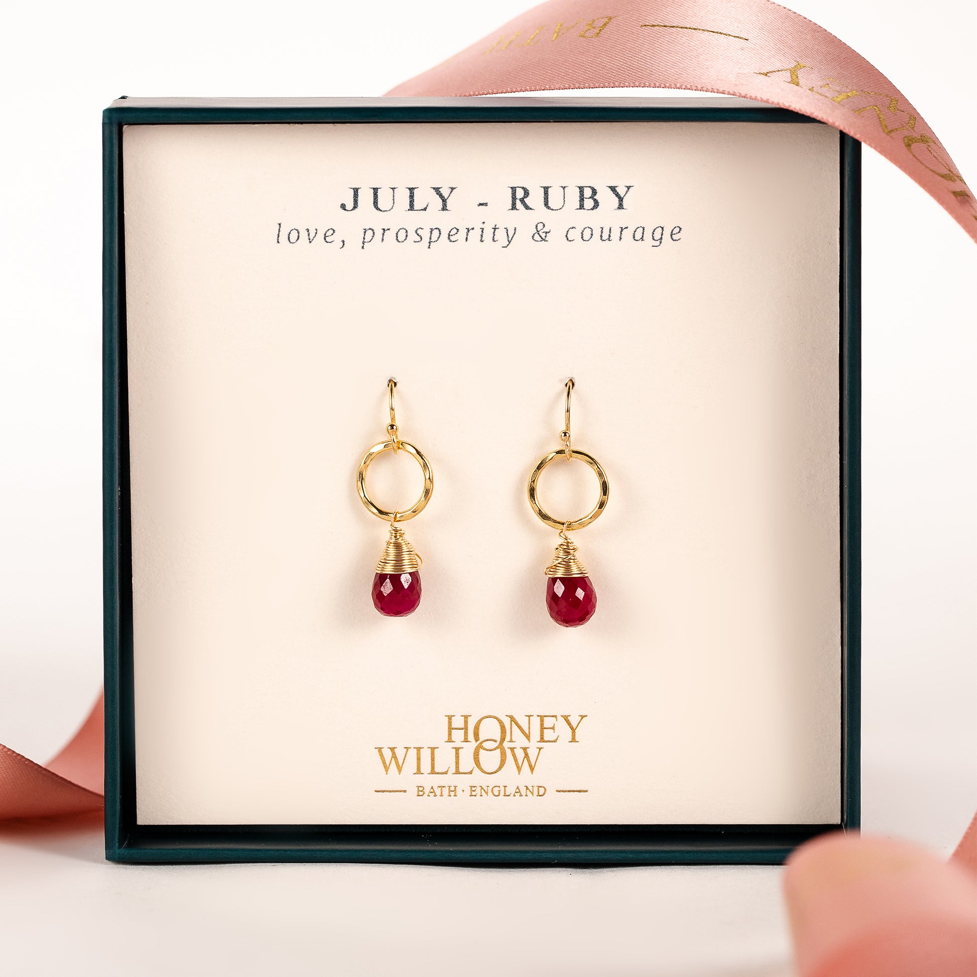 July Birthstone Circle Earrings - Ruby - Silver & Gold