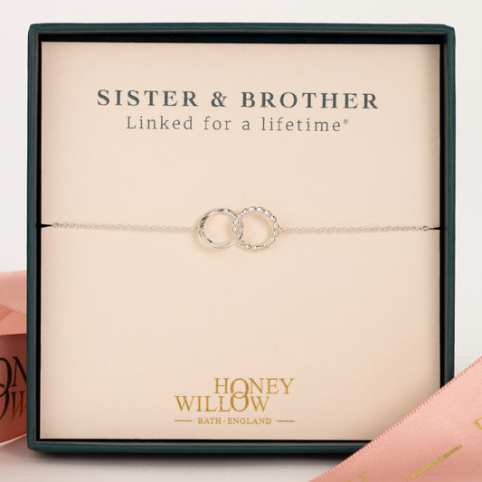 Gift for Sister from Brother - Love Link Bracelet - Linked for a Lifetime - Silver