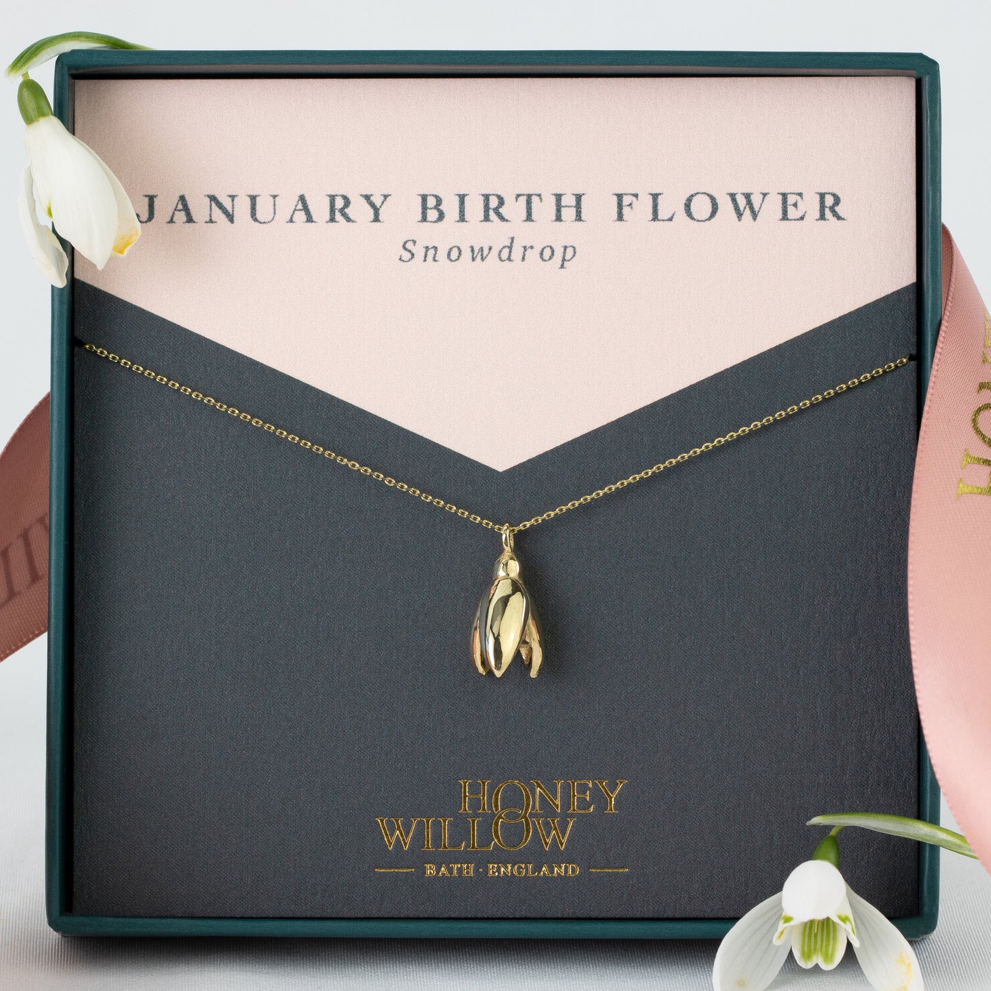 January Birth Flower Necklace - Snowdrop - 9kt Gold