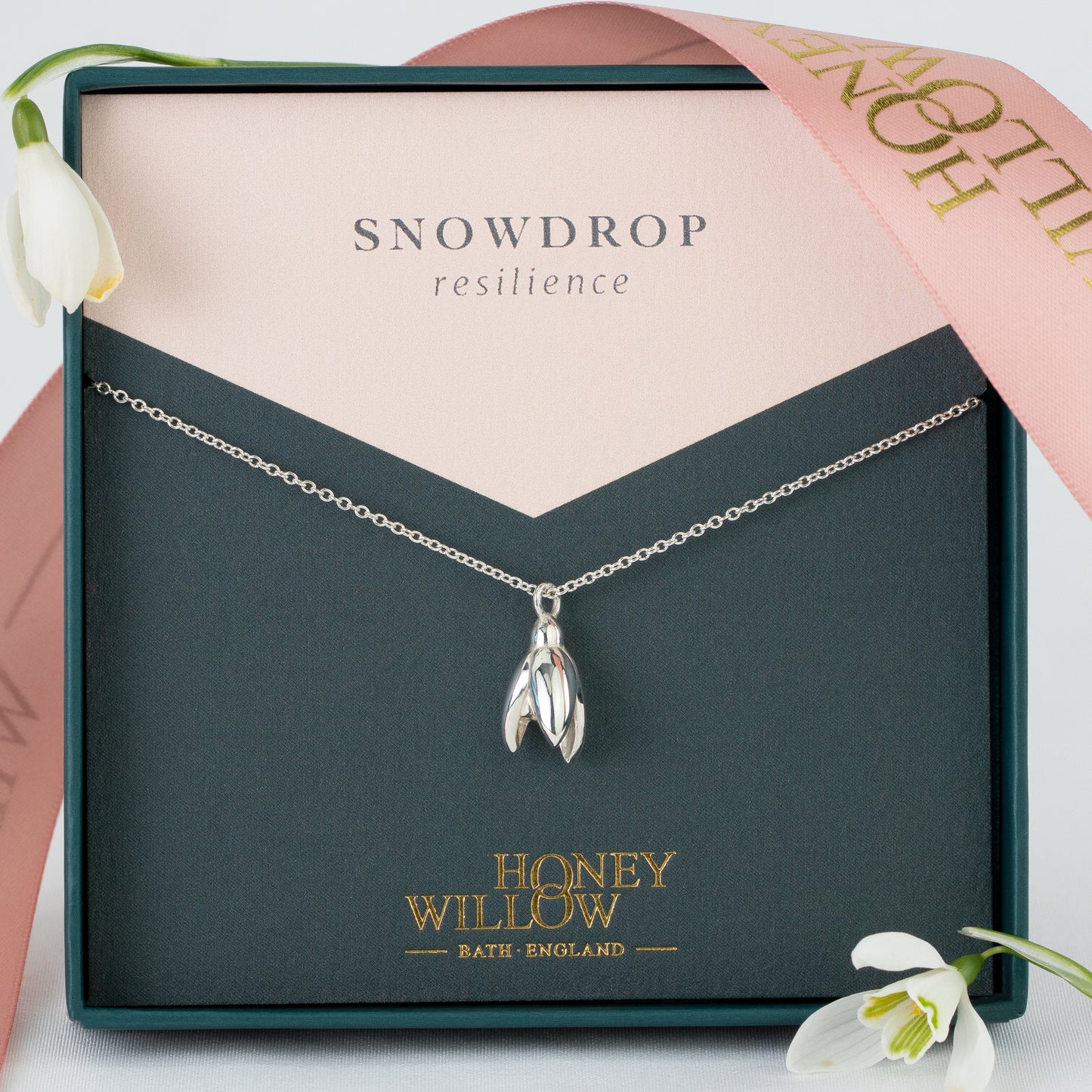 Snowdrop Flower Necklace - Resilience - Silver