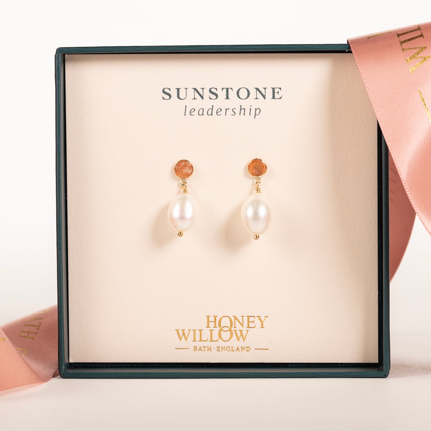 Sunstone & Pearl Earrings - Leadership - Silver & Gold