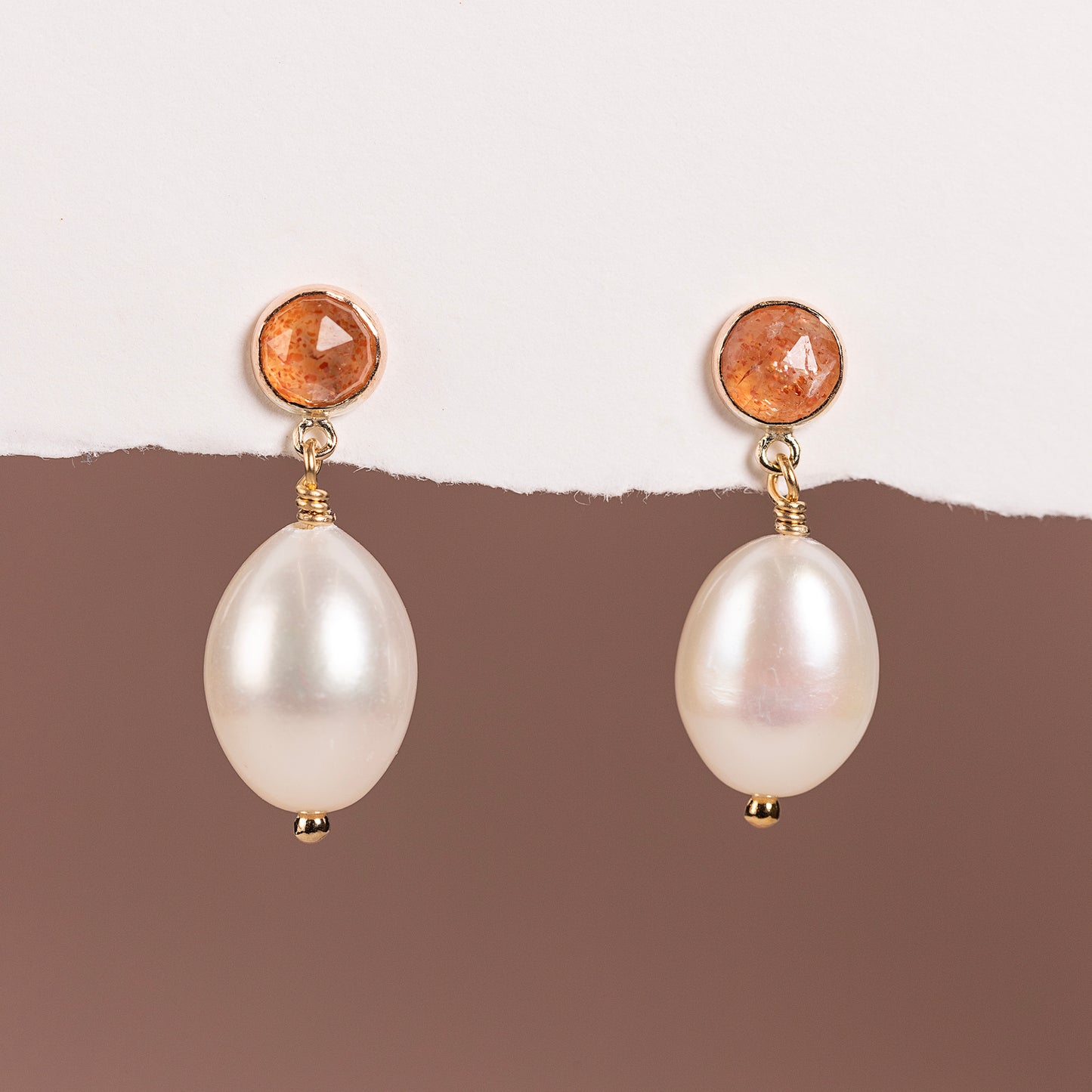 Sunstone & Pearl Earrings - Leadership - Silver & Gold