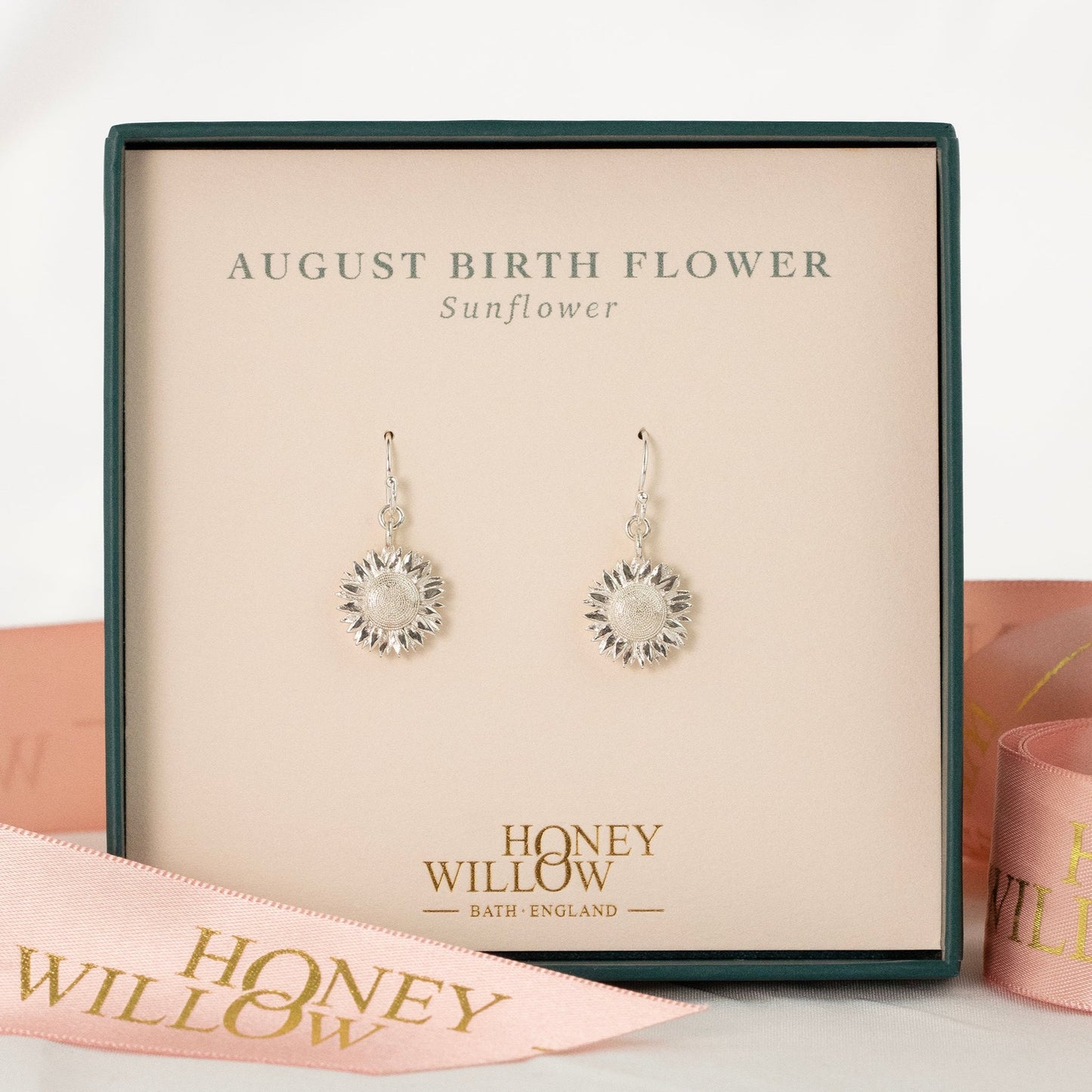 August Birth Flower Earrings - Sunflower - Silver