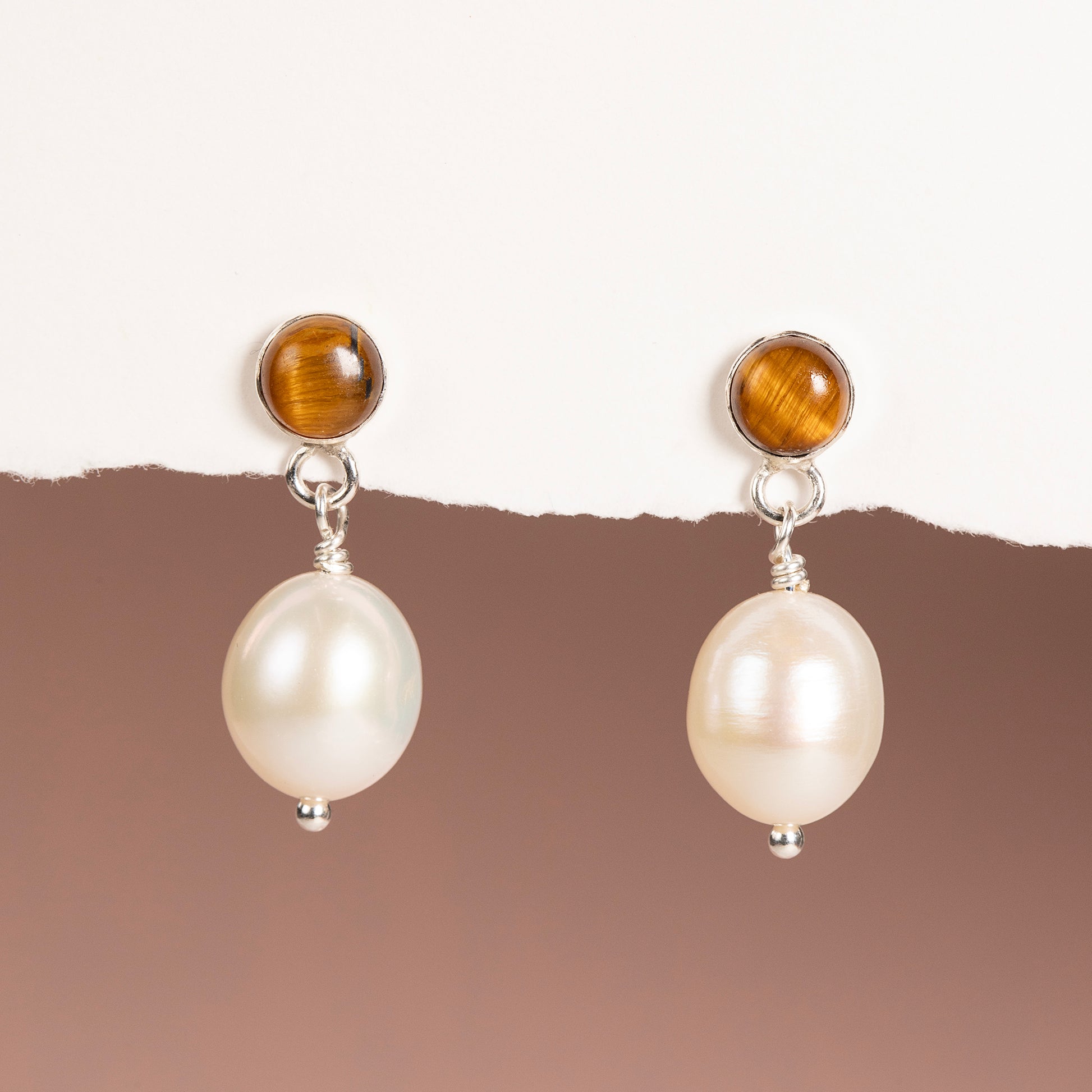 18th Anniversary Gift - Tiger's Eye Anniversary Earrings - Silver & Gold