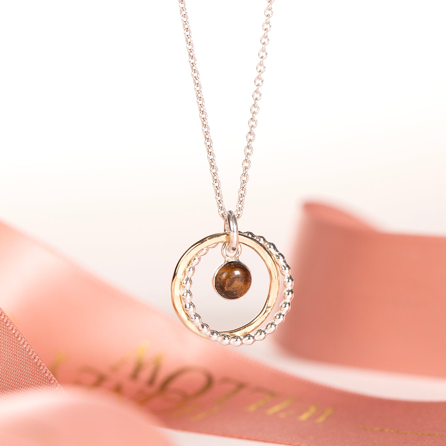 18th Birthday Gift - Tiger's Eye Necklace - Silver & Gold