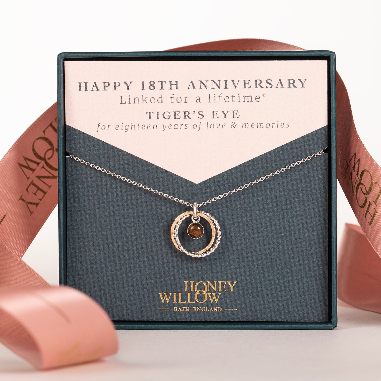 18th Anniversary Gift - Tiger's Eye Anniversary Necklace - Silver & Gold