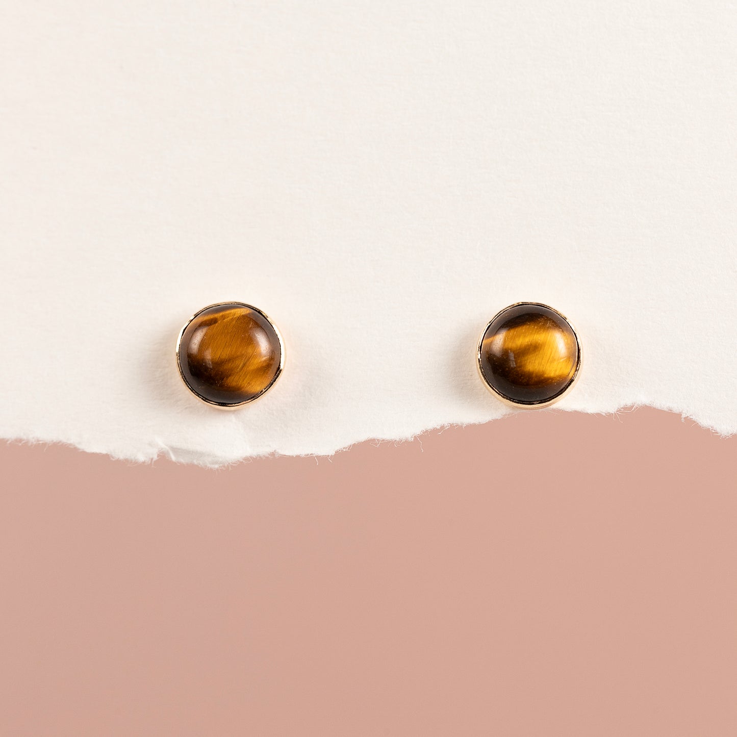 Tigers Eye Stud Earrings - Protection - Silver & Gold