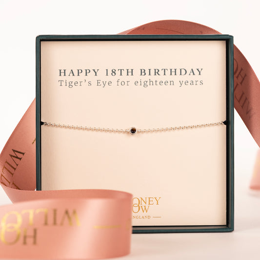 18th Birthday Gift - Single Tiger's Eye Bracelet - Silver