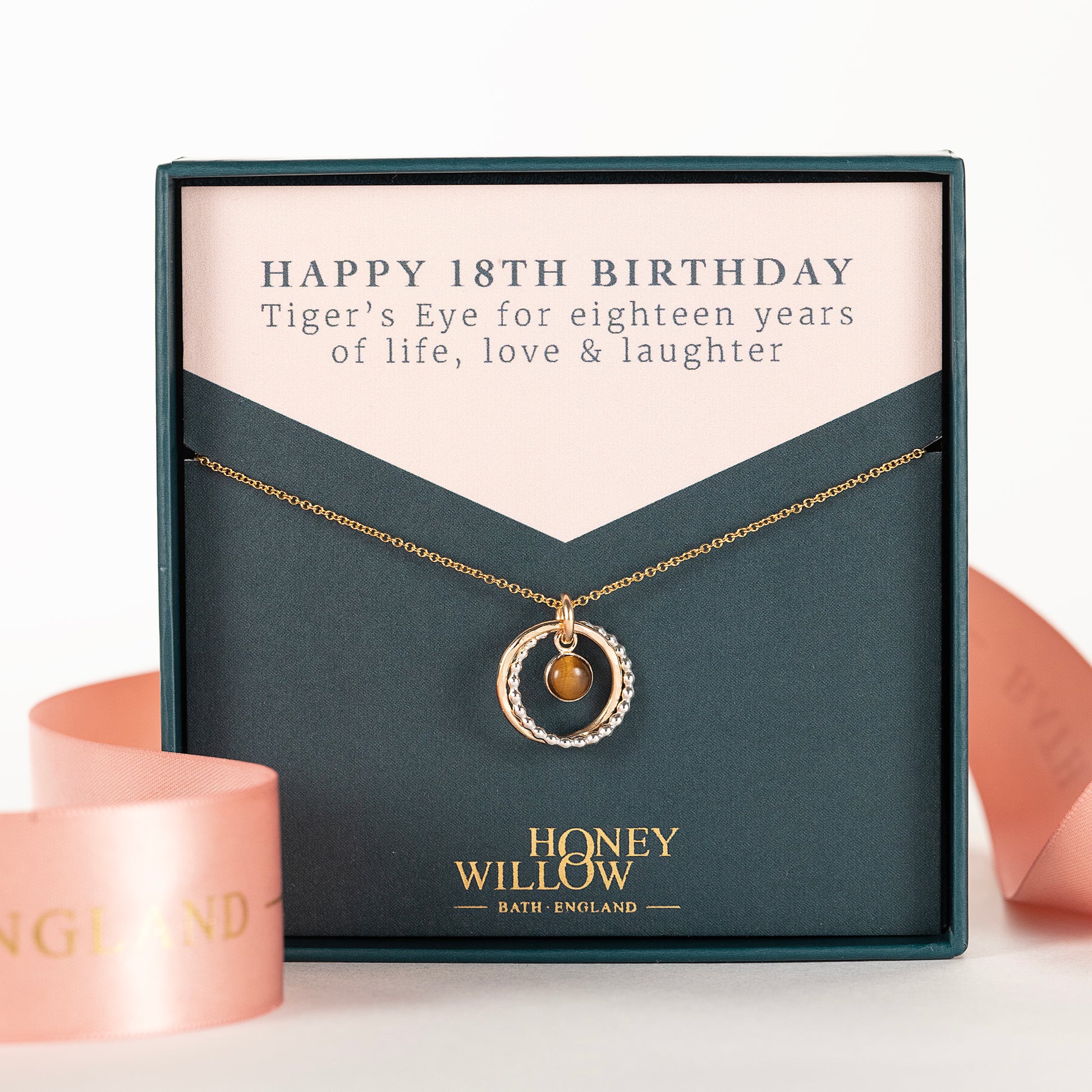 18th Birthday Gift - Tiger's Eye Necklace - Silver & Gold