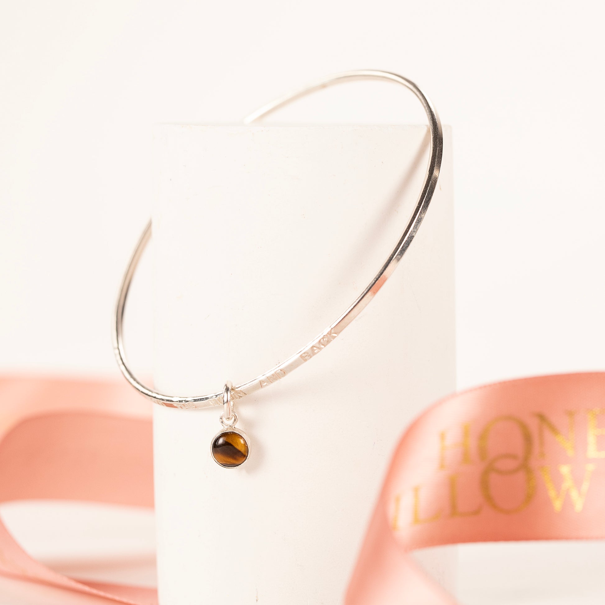 18th Anniversary Gift - Personalised Tiger's Eye Bangle - Silver