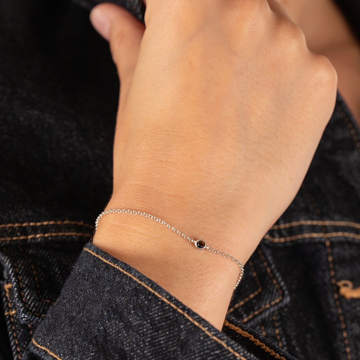 18th Birthday Gift - Single Tiger's Eye Bracelet - Silver