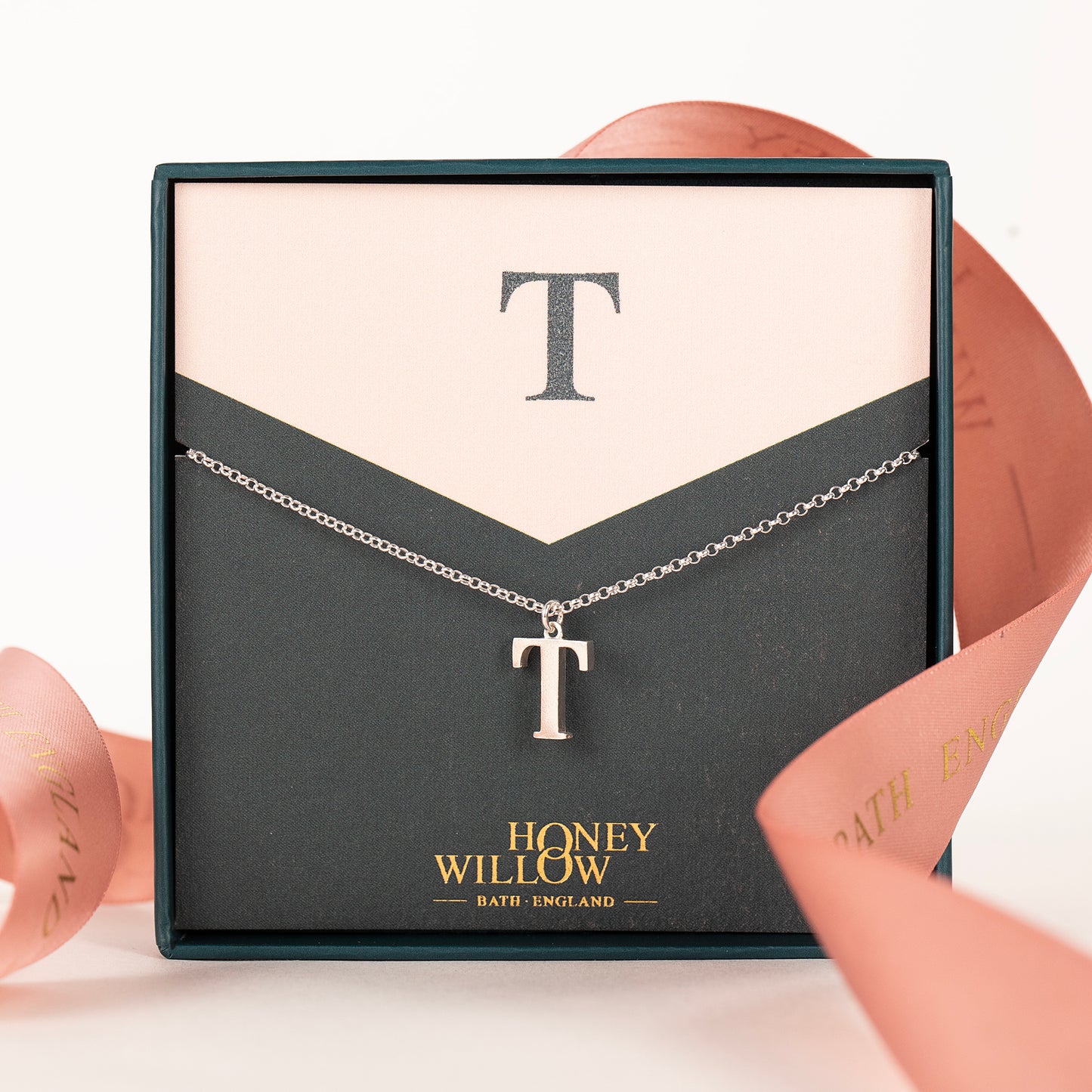 T Initial Charm Necklace - Silver