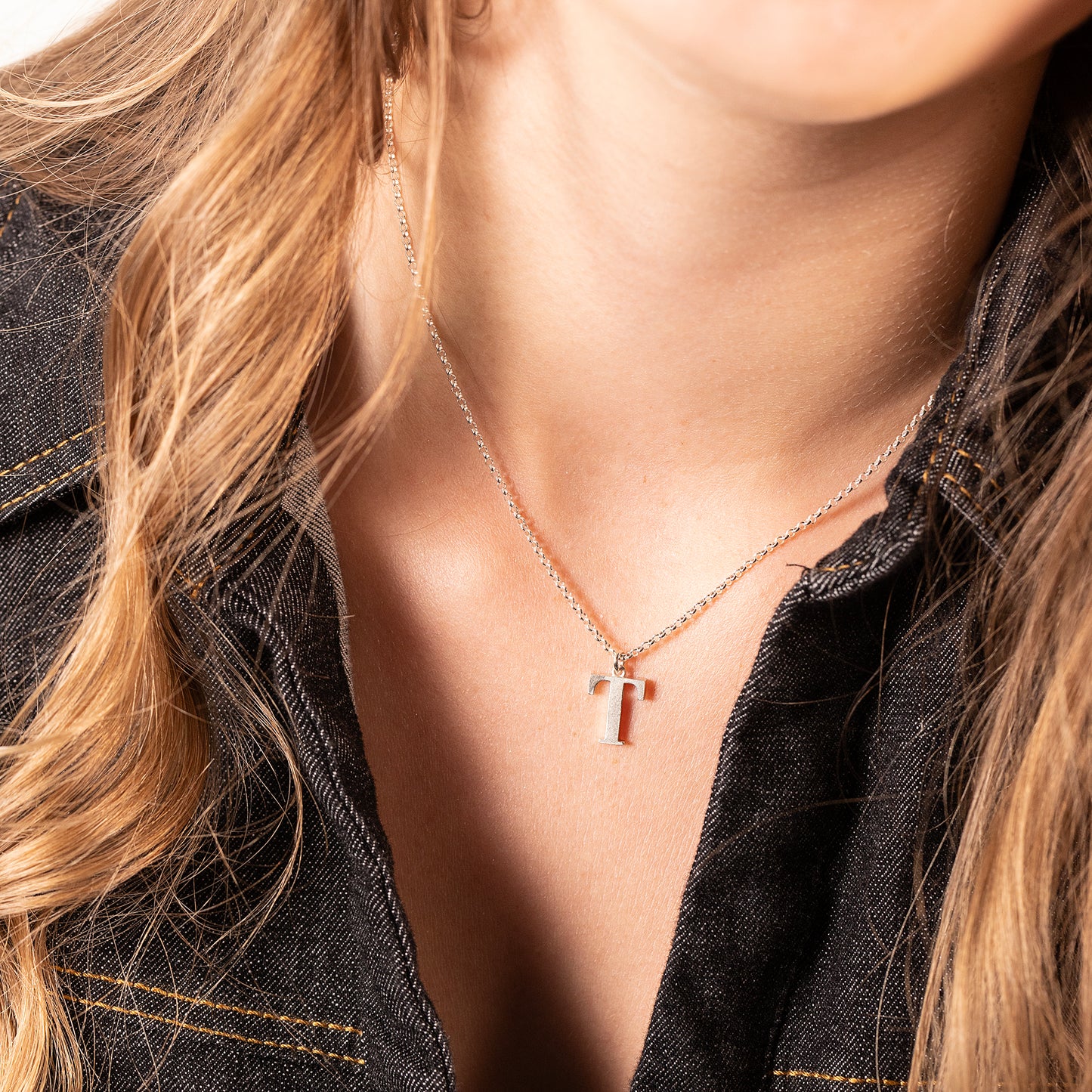 T Initial Letter Necklace - Silver