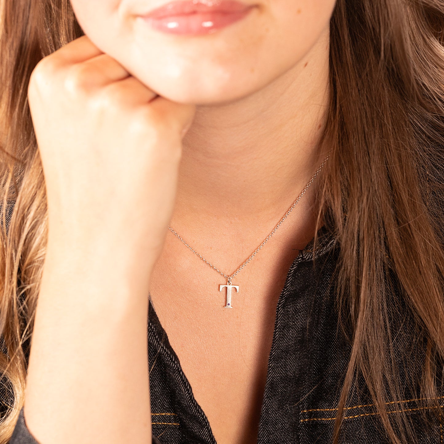 Initial Letter & Birthstone Necklace - Silver