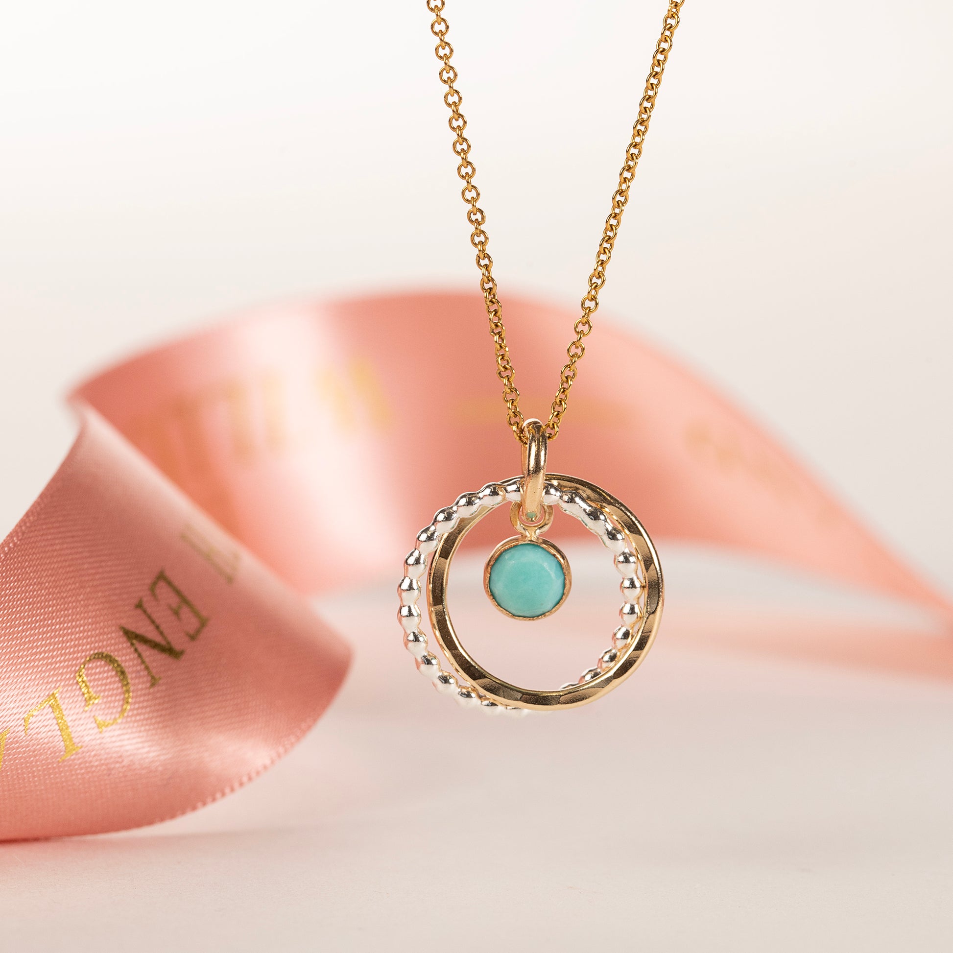 11th Anniversary Gift - Turquoise Anniversary Necklace - Silver & Gold