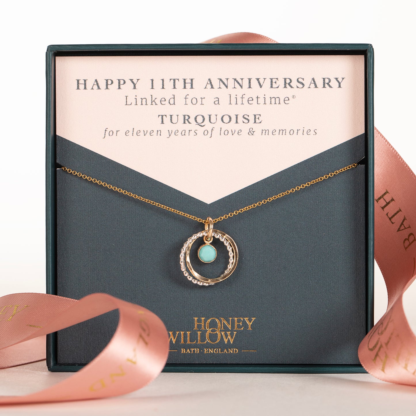 11th Anniversary Gift - Turquoise Anniversary Necklace - Silver & Gold