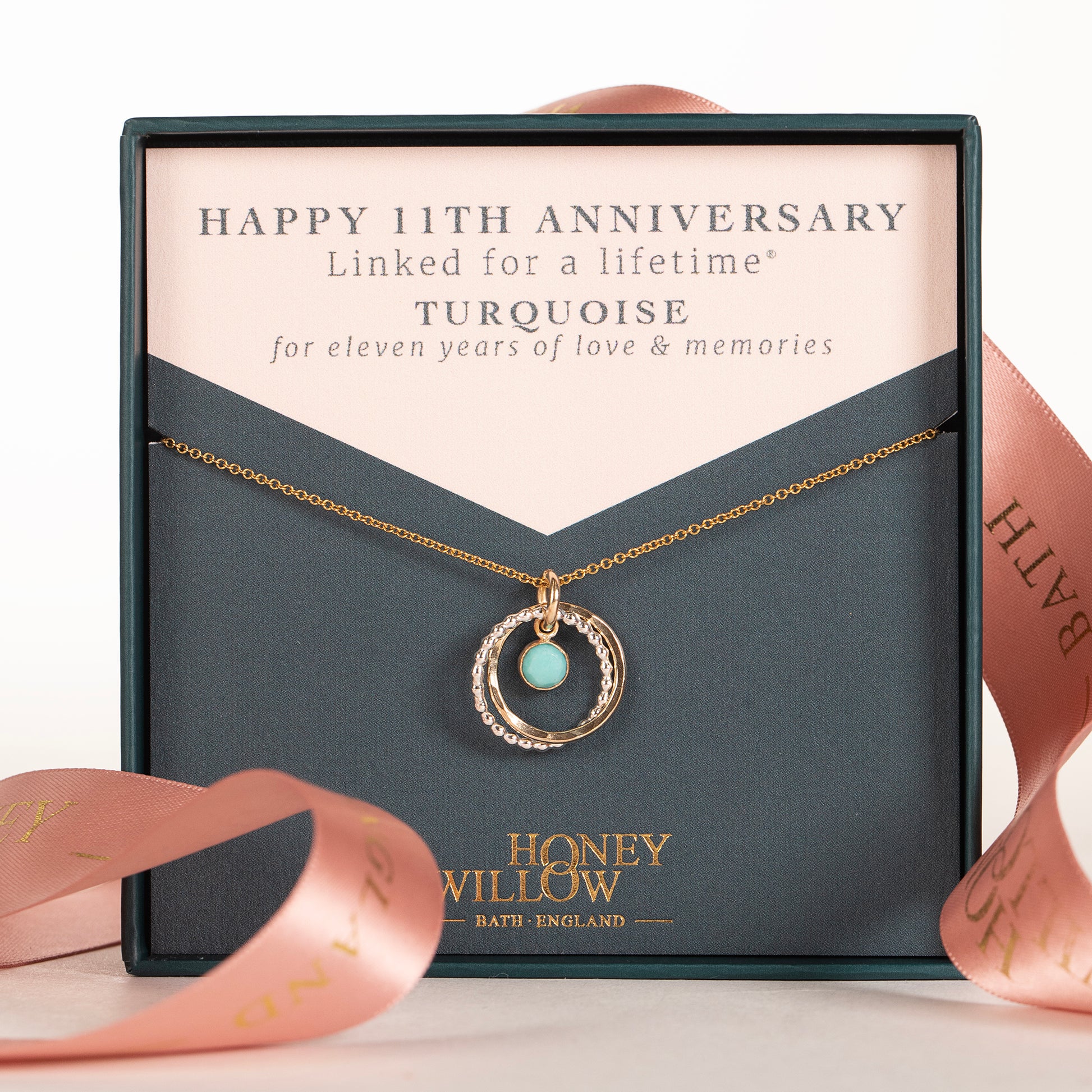 11th Anniversary Gift - Turquoise Anniversary Necklace - Silver & Gold