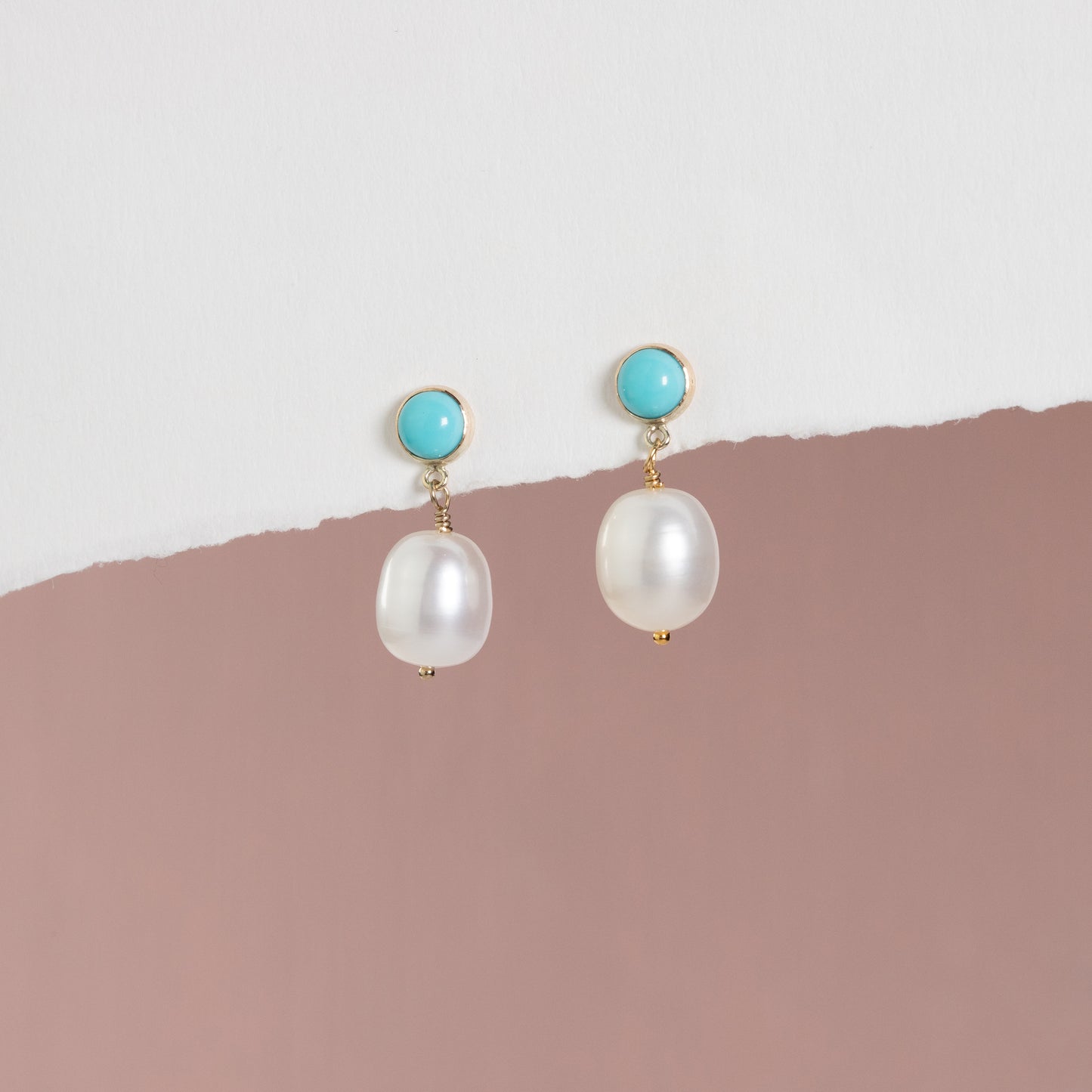 Turquoise & Pearl Earrings - Wellbeing - Silver & Gold