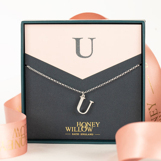 U Initial Charm Necklace - Silver