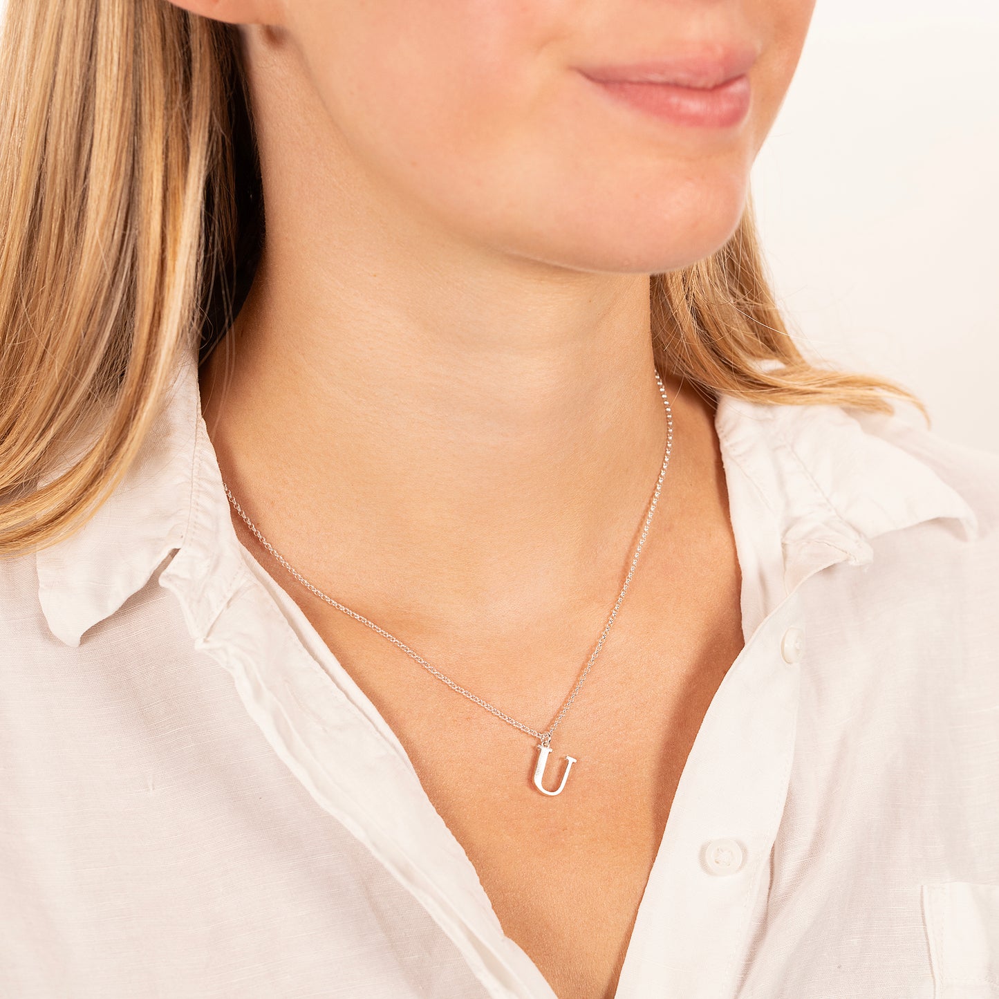 U Initial Letter Necklace - Silver