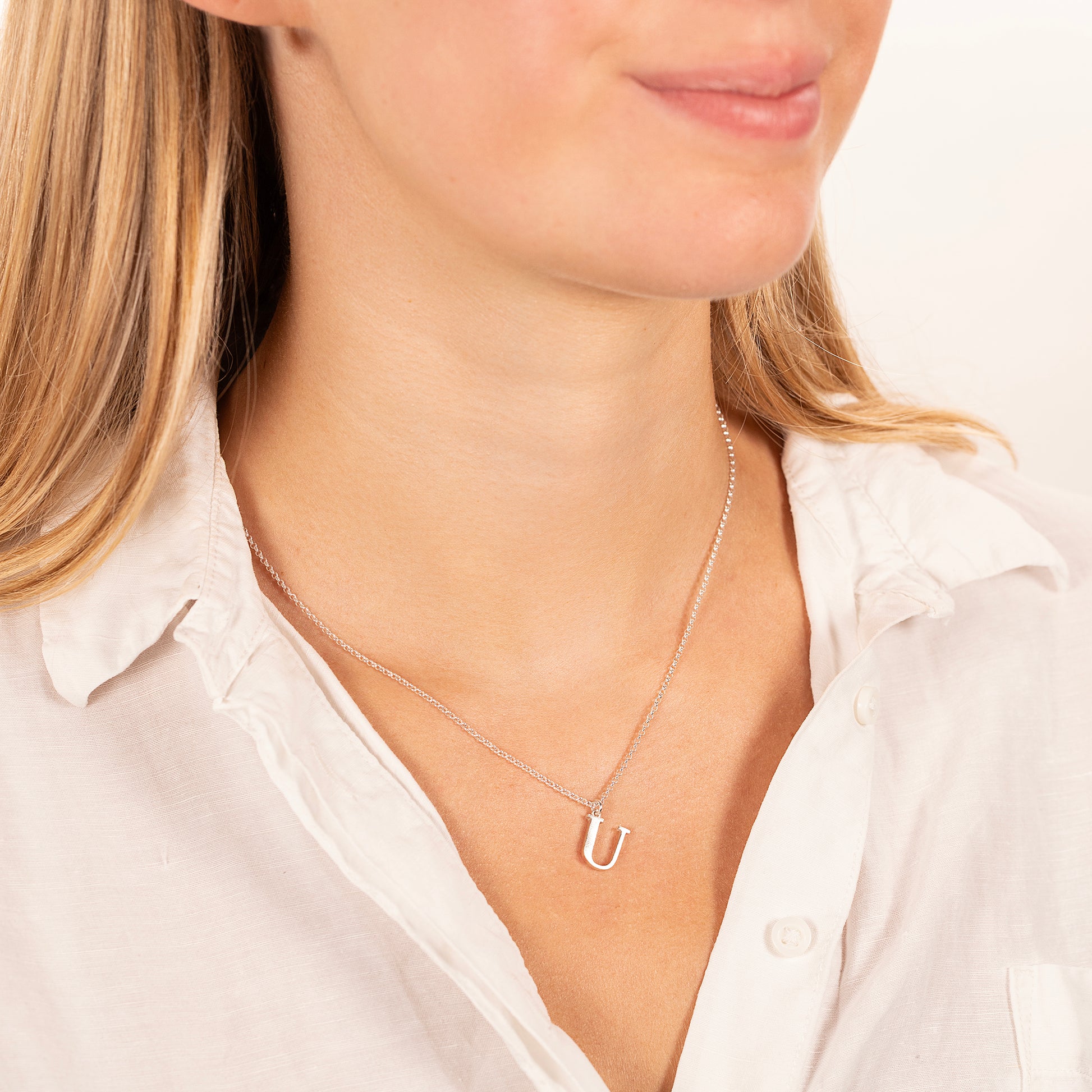 U Initial Letter Necklace - Silver