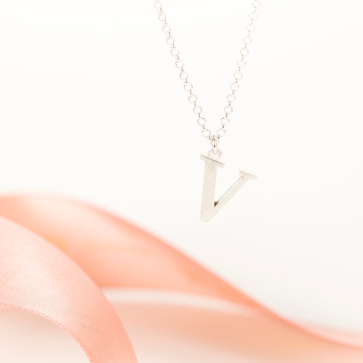 V Initial Charm Necklace - Silver