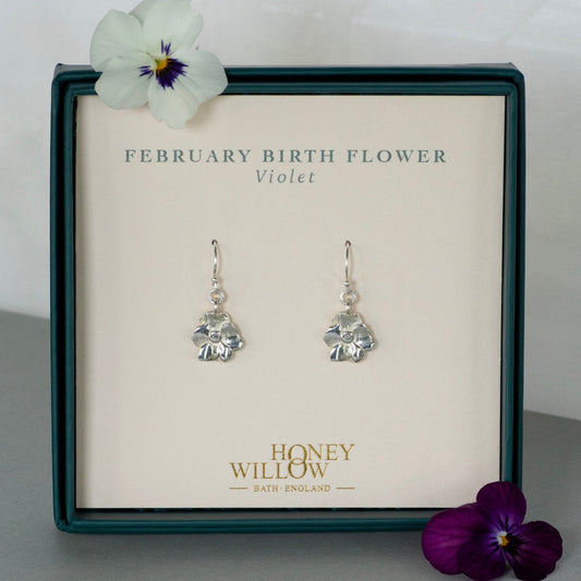 February Birth Flower Earrings - Violet - Silver