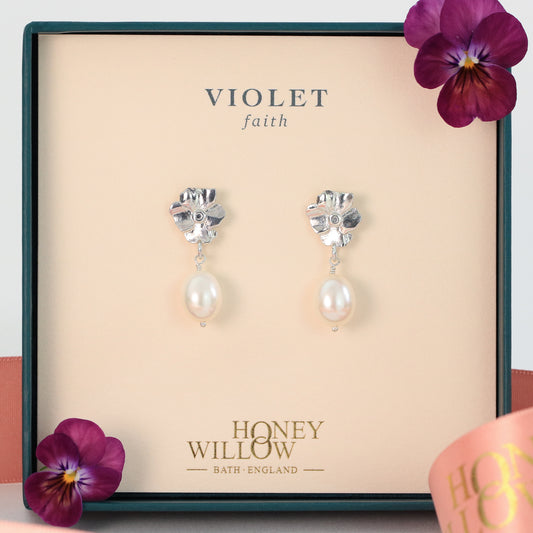 Violet pearl earrings