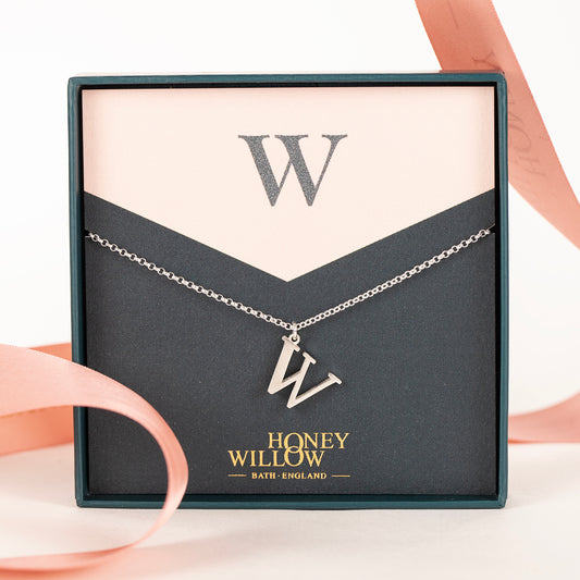W Initial Charm Necklace - Silver