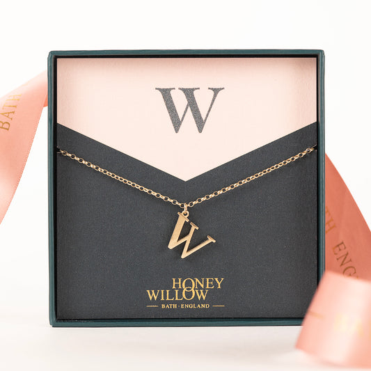 W Initial Letter Necklace - 9kt Gold