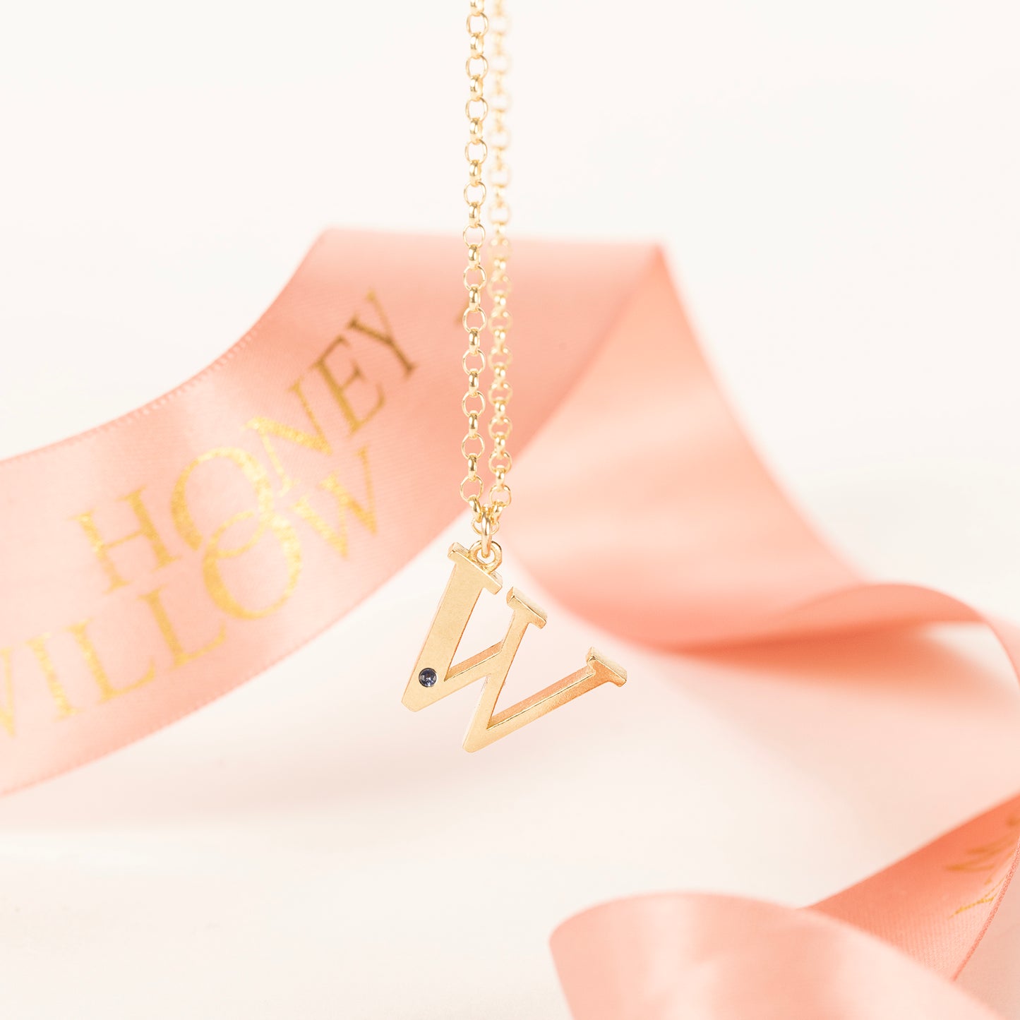 W Initial Letter & Birthstone Necklace - 9kt Gold