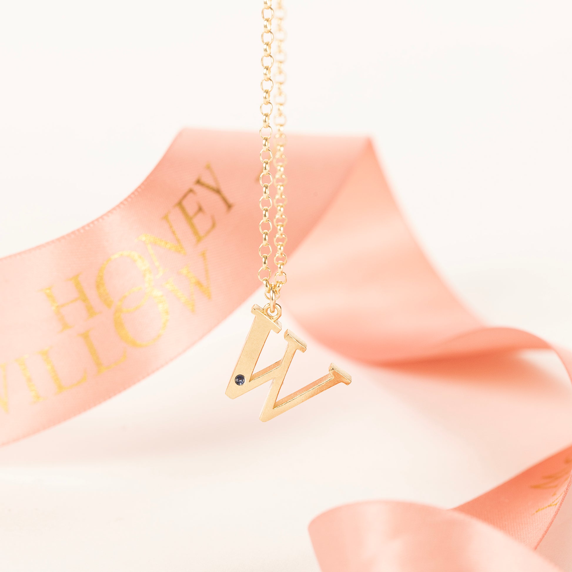 W Initial Letter & Birthstone Necklace - 9kt Gold