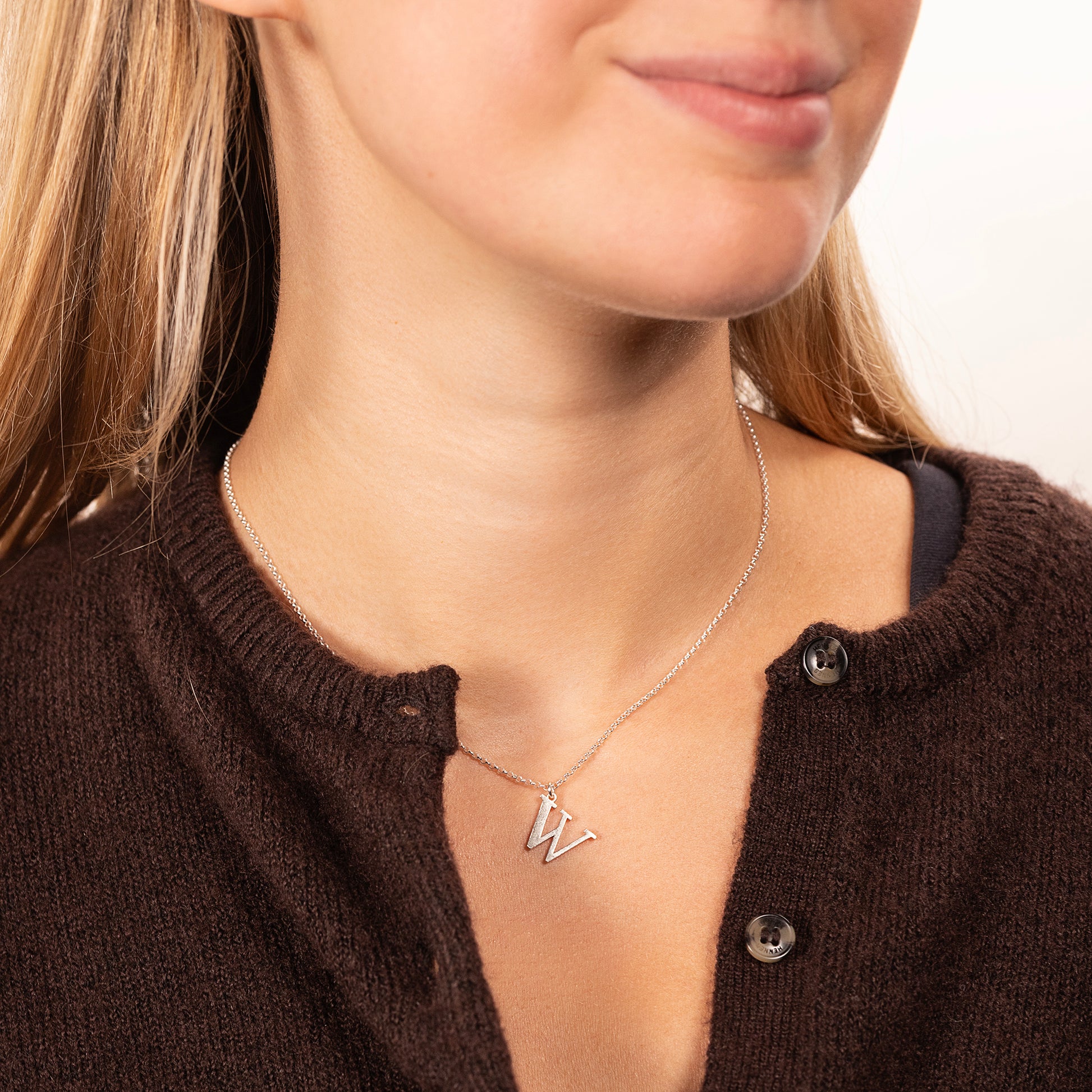 W Initial Letter Necklace - Silver