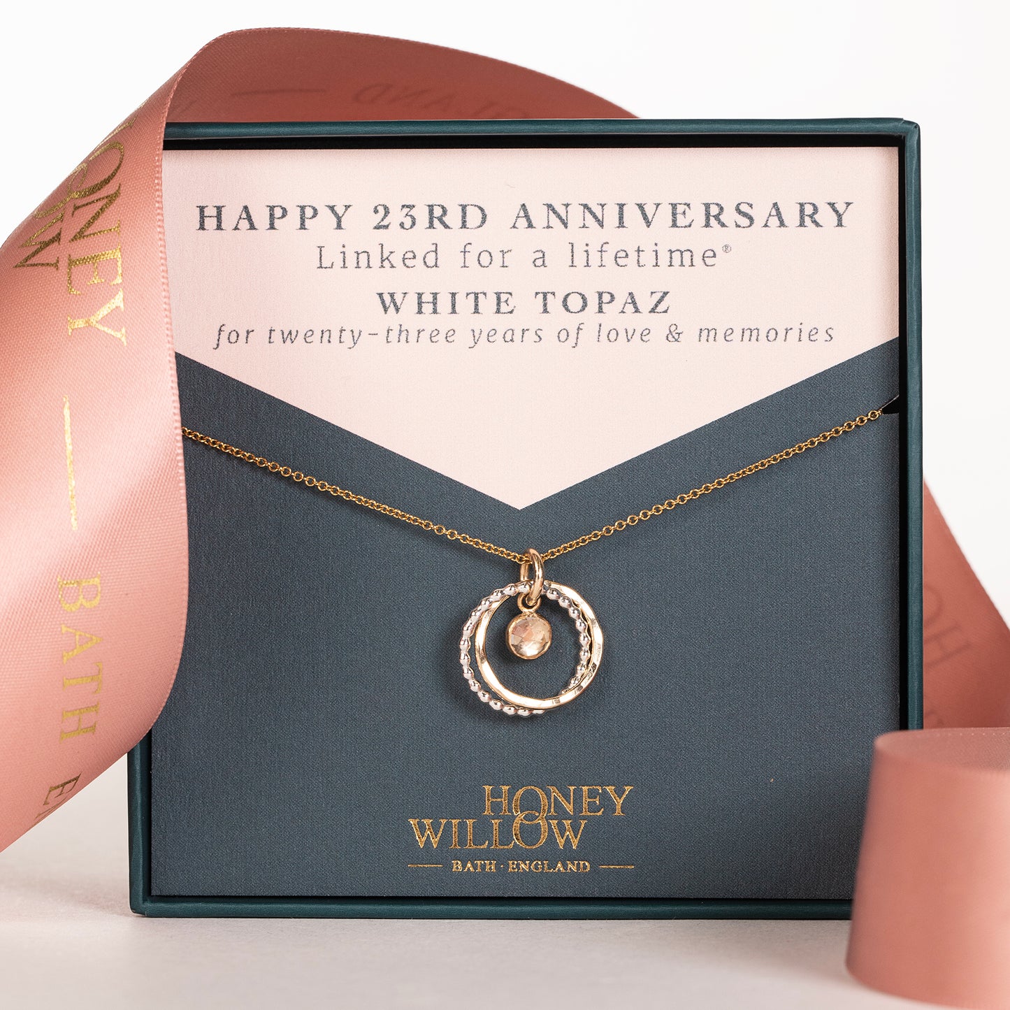 23rd Anniversary Gift - White Topaz Anniversary Necklace - Silver & Gold