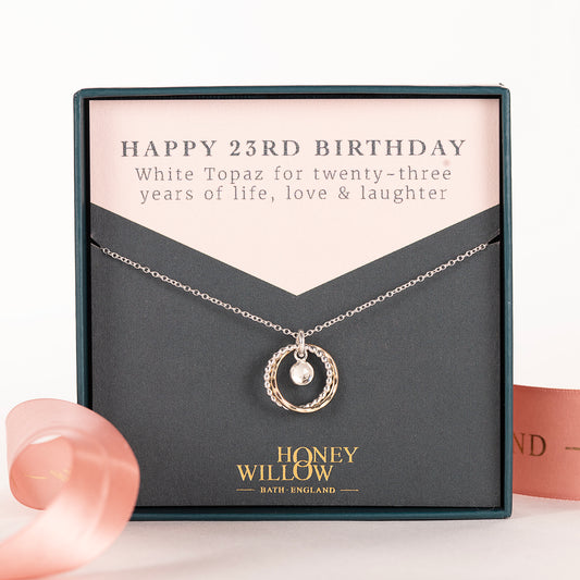 23rd Birthday Gift - White Topaz Necklace - Silver & Gold