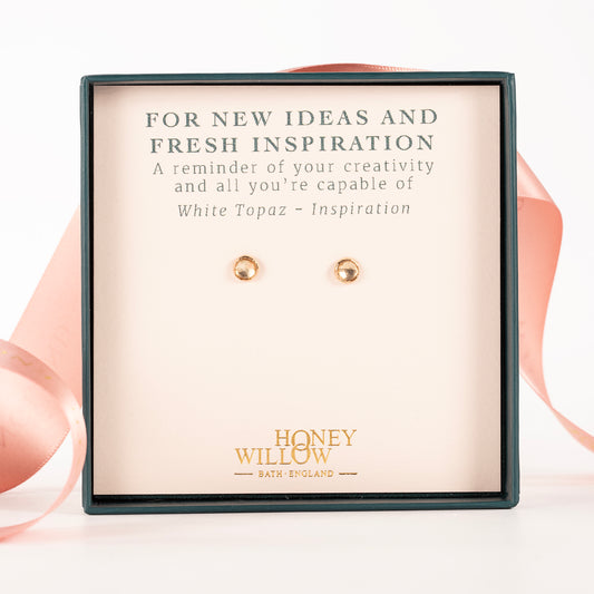 White Topaz Stud Earrings - Inspiration - Silver & Gold